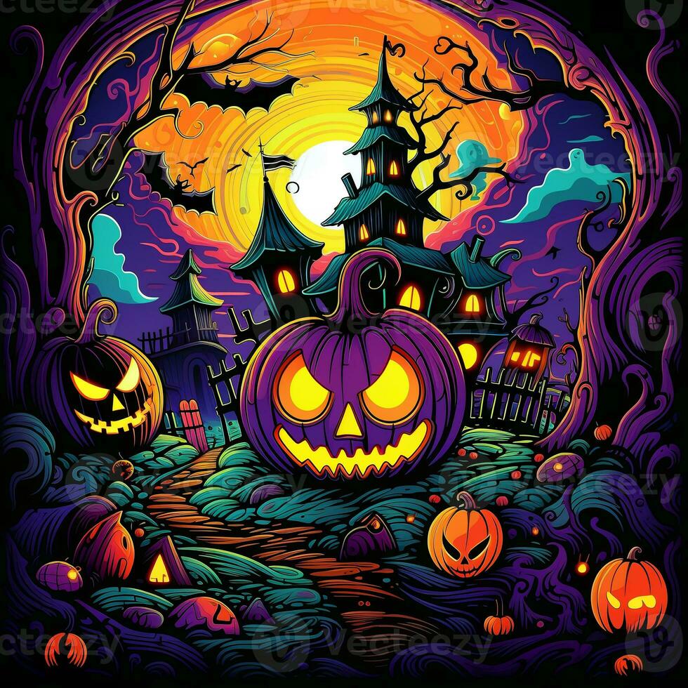 Cartoon Halloween spooky house. photo
