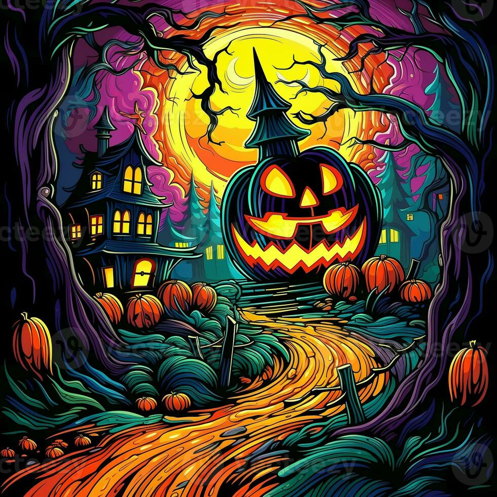 Cartoon Halloween spooky house. photo