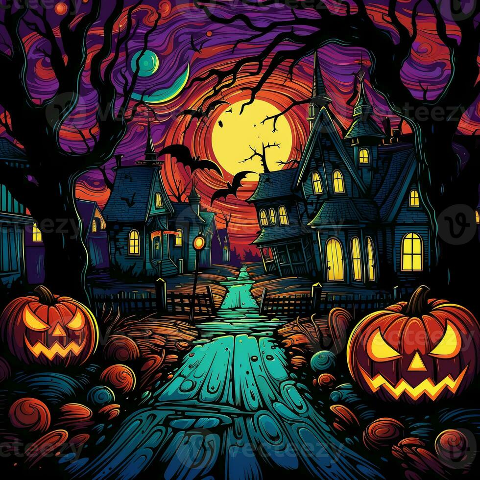 Cartoon Halloween spooky house. photo