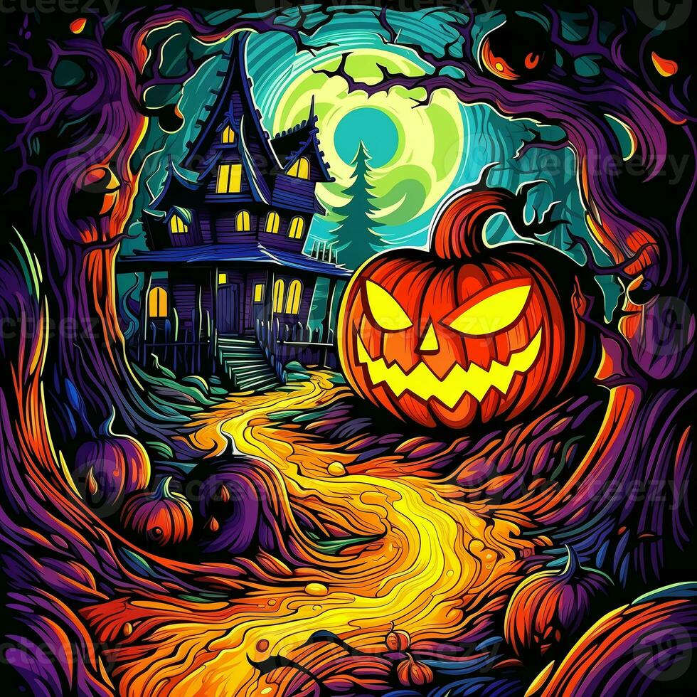 Cartoon Halloween spooky house. photo