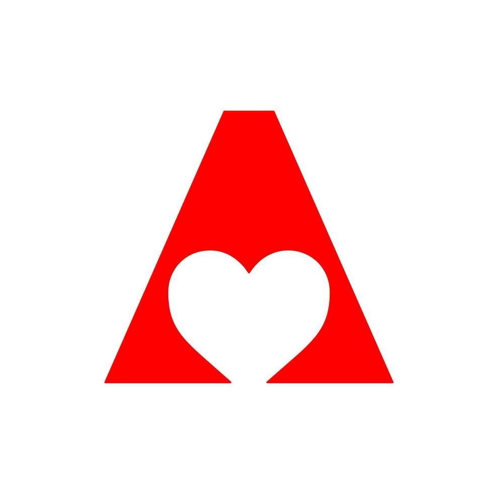 Letter A brand name with red heart icon. vector