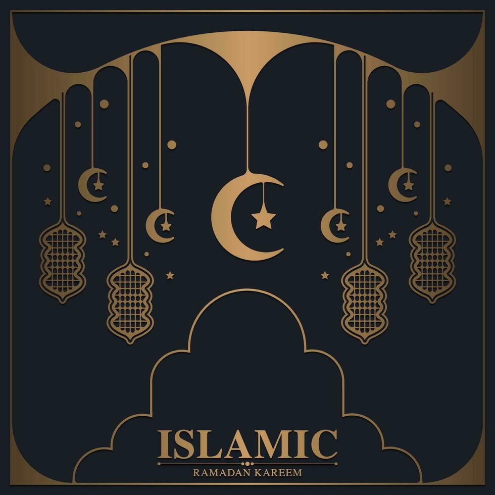 Luxury ramadan kareem banner in black and gold style vector