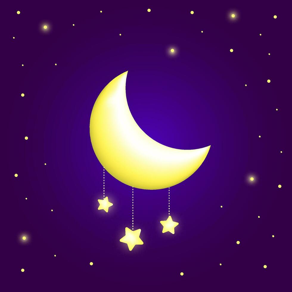 Crescent Moon and stars in cartoon style. Vector illustration