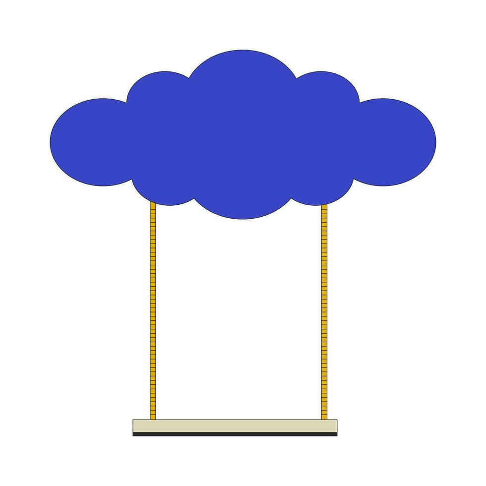 Swing hanging from cloud 2D linear cartoon object. Surreal recreation equipment isolated line vector element white background. Outdoors activity imagination fantasy color flat spot illustration