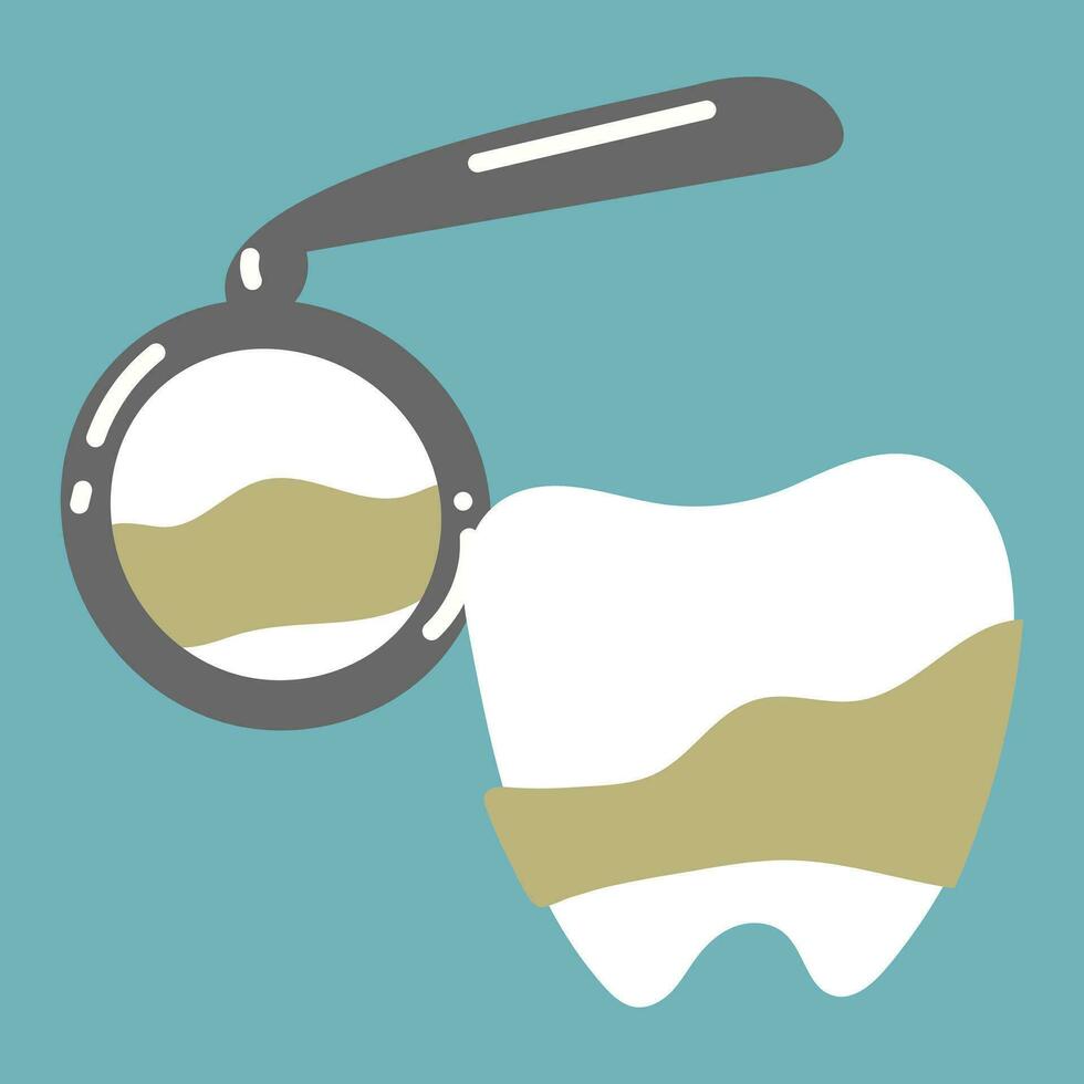 dental examen de un diente con un Roca. dibujos animados vector de dientes. aislado vector ilustración con dental equipo. el formación de sarro es un común fenómeno en odontología