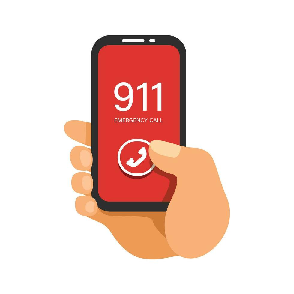 911 emergencia llamada en teléfono inteligente símbolo dibujos animados ilustración vector