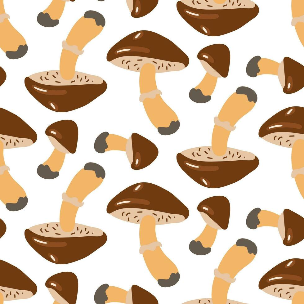 Vector seamless pattern with butter on a white background. Seamless texture, hand-drawn cartoon group of small and large mushrooms. Design template for textiles, wallpaper, print. butter glossy hat