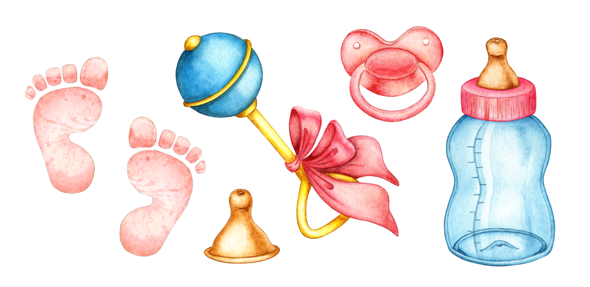 Watercolor illustration of a children s set for girls with a pink
