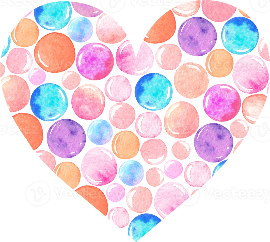 Beautiful heart made of watercolor circles png