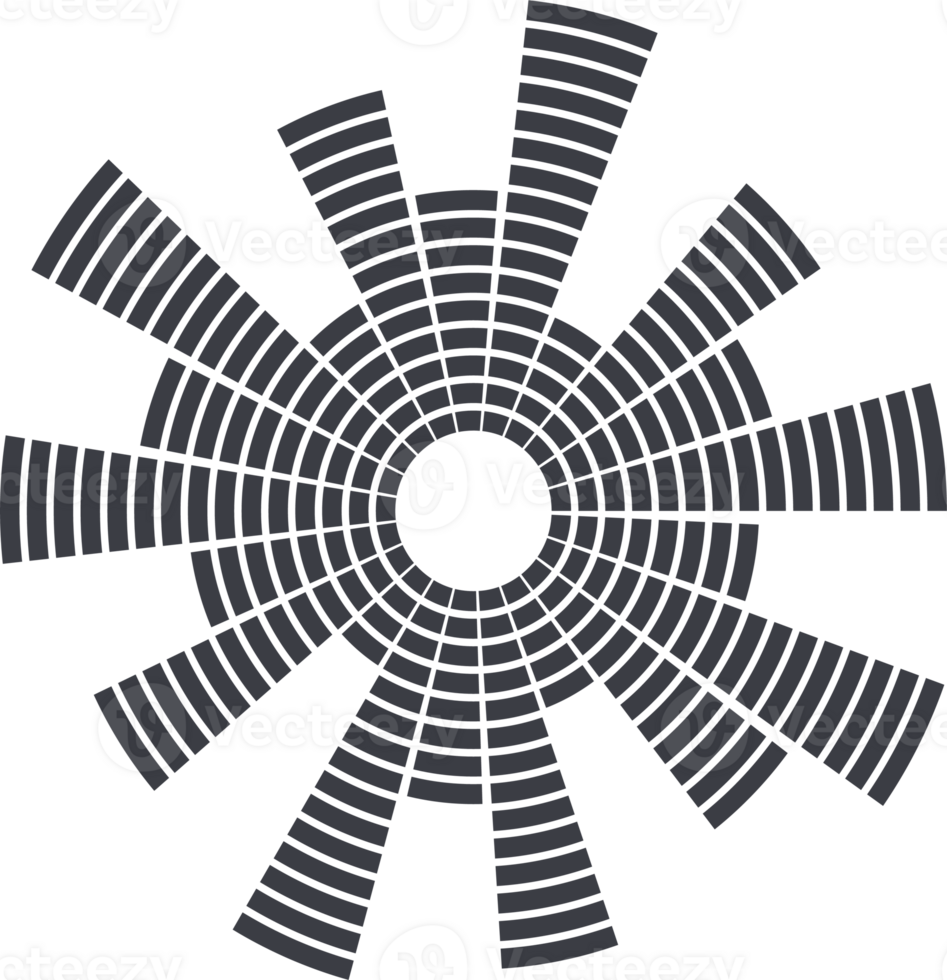 cercle du son vague. l'audio la musique égaliseur. rond circulaire icône. spectre radial modèle et la fréquence Cadre. png