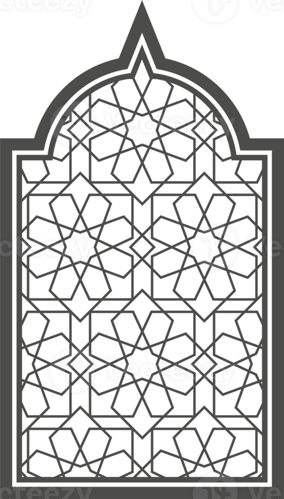 Ramadan window with pattern. Arabic frame of mosque door. Islamic design template. Oriental decoration with ornament. png