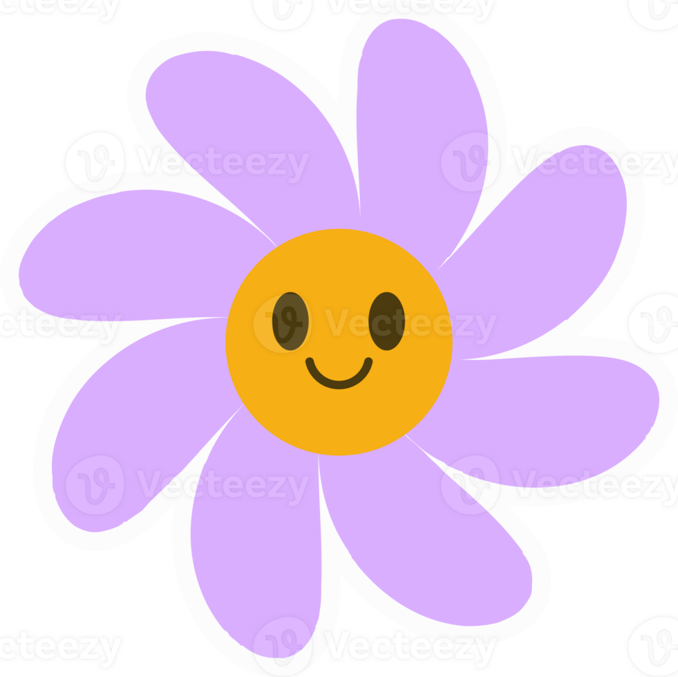 Daisy groovy flower. Smiling retro floral face. Y2k simple design. Cartoon chamomile character. png