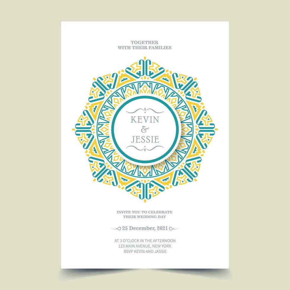 Colorful mandala wedding card template vector