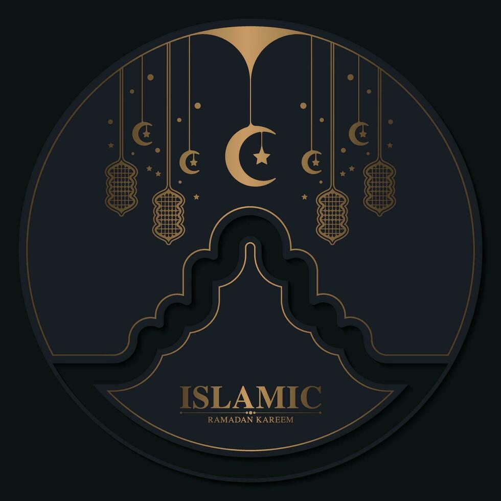Luxury ramadan kareem banner in black and gold style vector