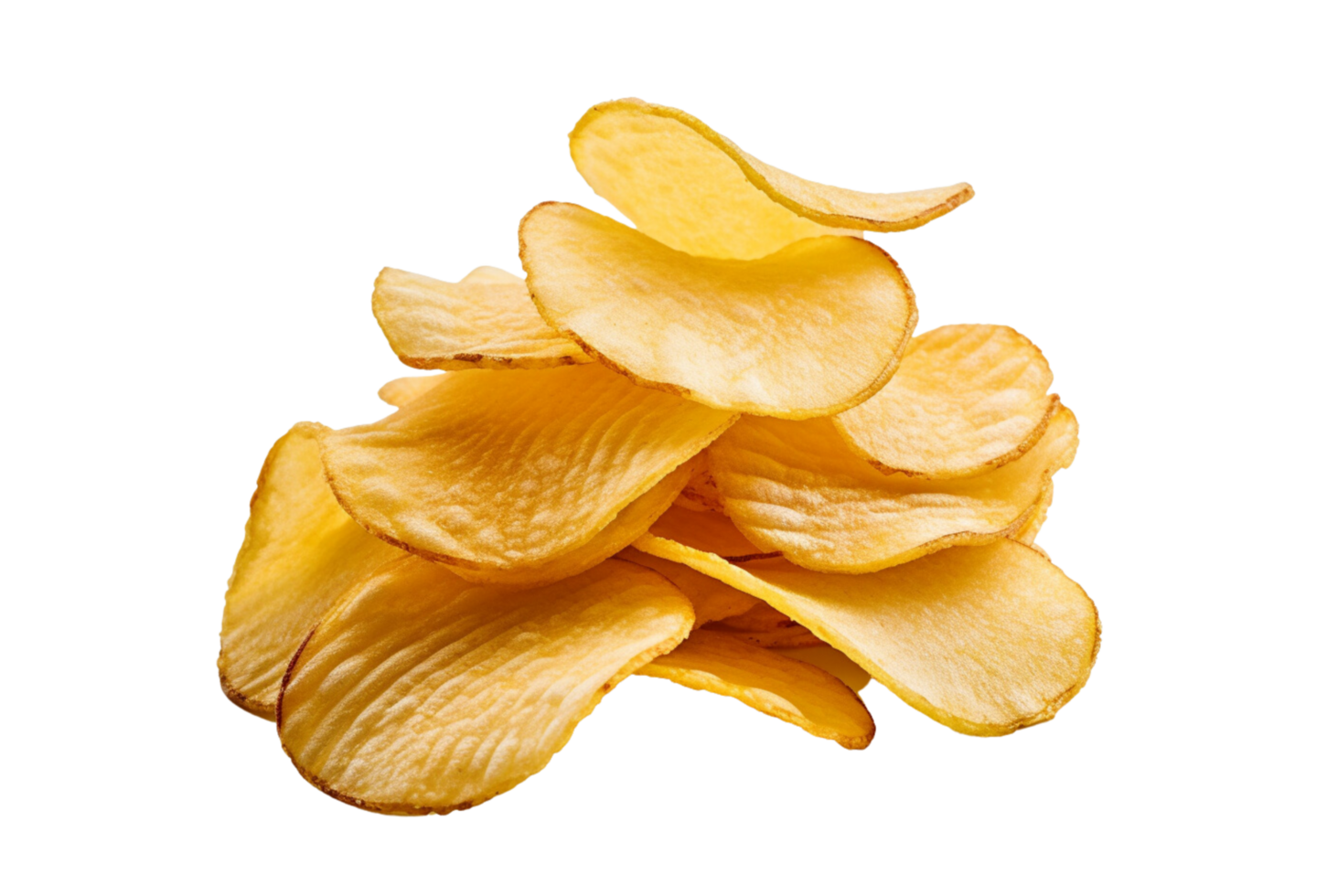 AI Generated Image of delicious golden yellow crispy potato chips with transparent background png