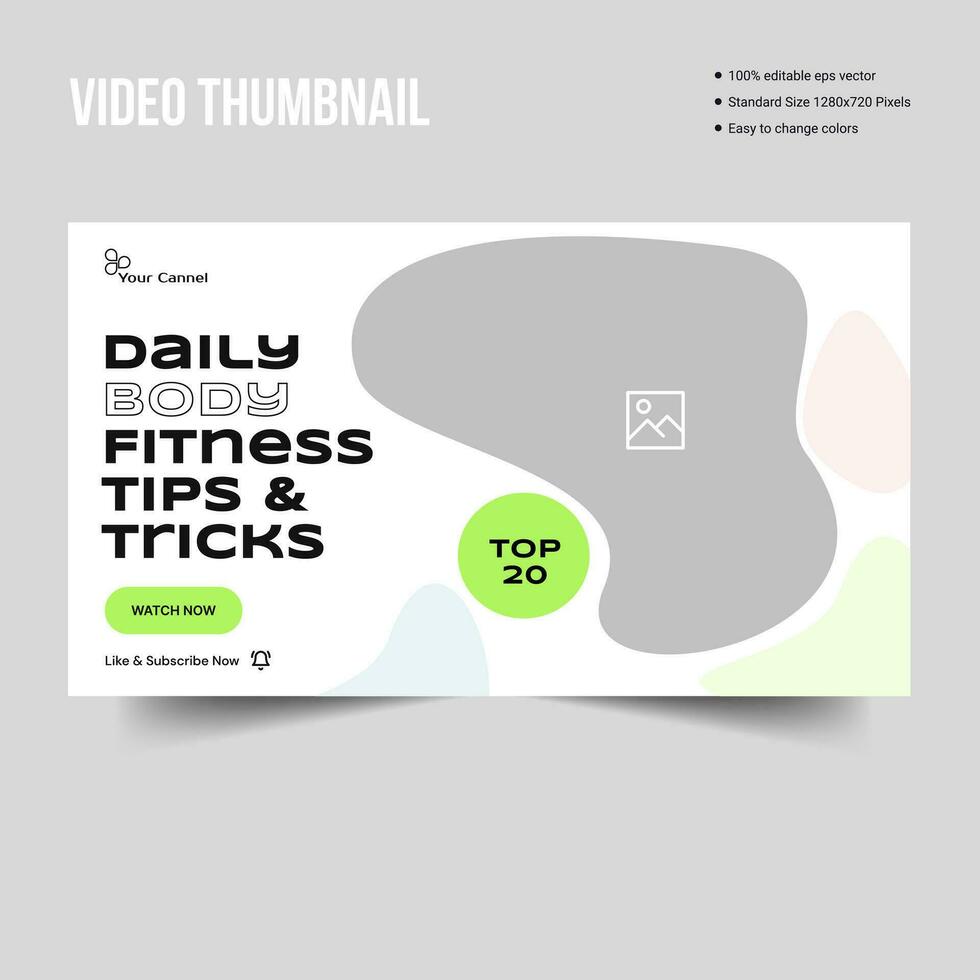 Fully customizable body fitness tips video thumbnail banner design, vector eps 10 file format