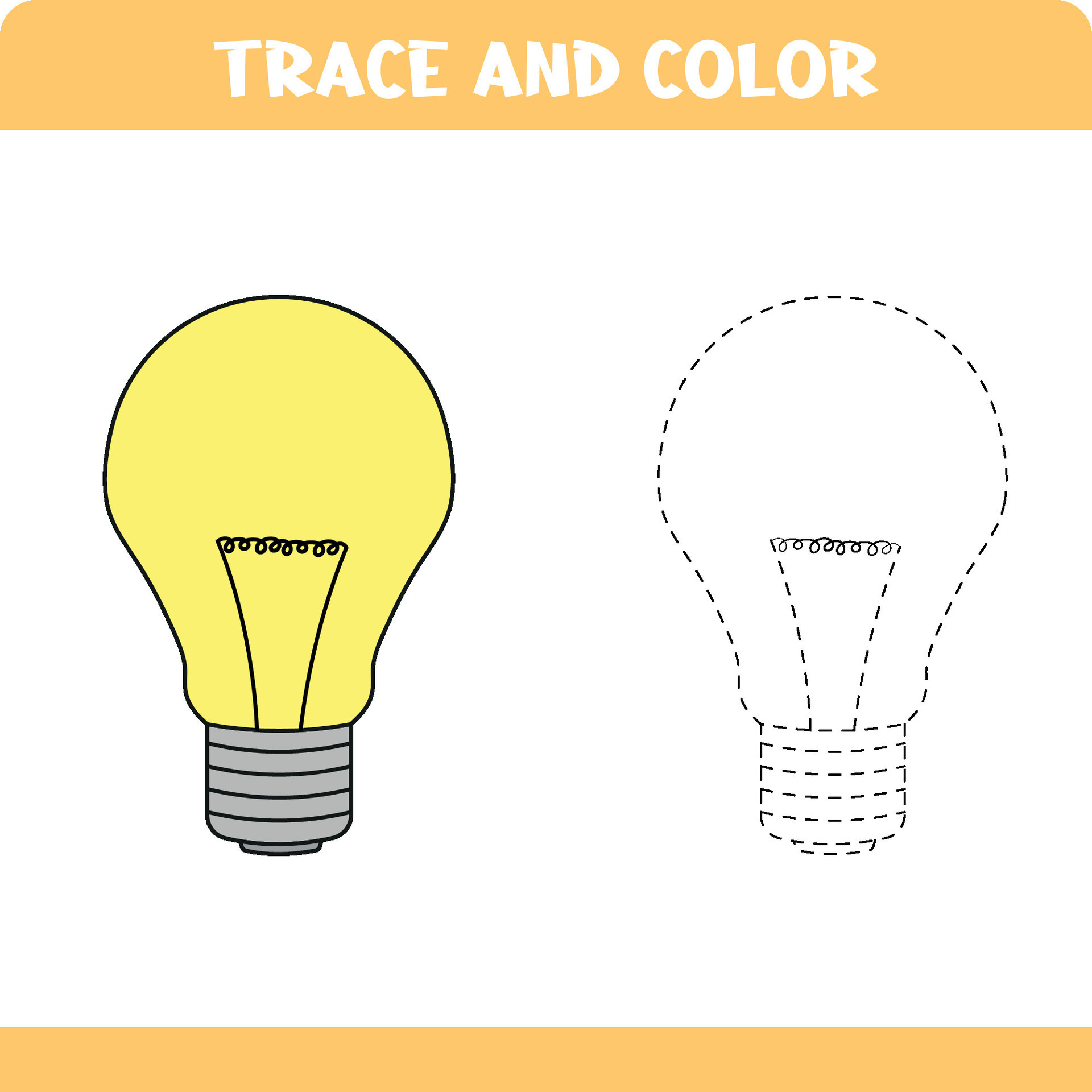 Trace and color educational worksheet for preschool kids. Tracing light