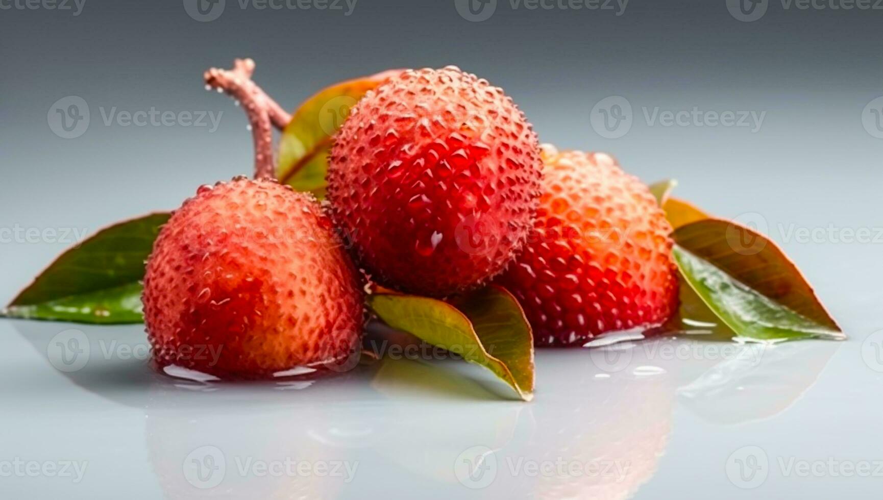 Closeup of delicious lychees. AI generated photo