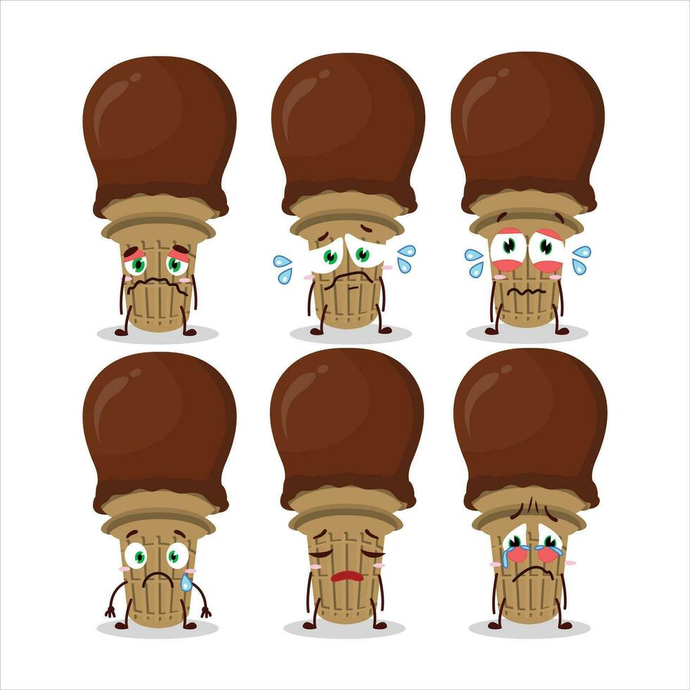 Ice cream chocolate cartoon character with sad expression vector