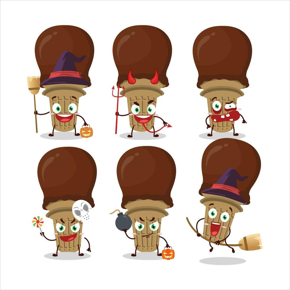 Halloween expression emoticons with cartoon character of ice cream chocolate vector