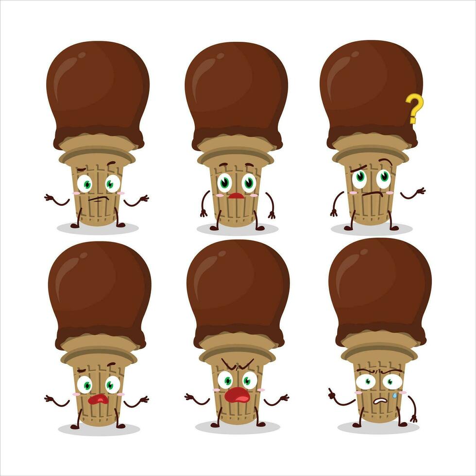 dibujos animados personaje de hielo crema chocolate con qué expresión vector