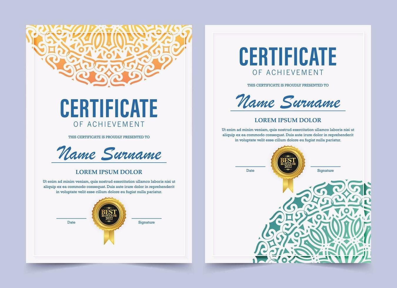 Classic certificate of achievement award template vector
