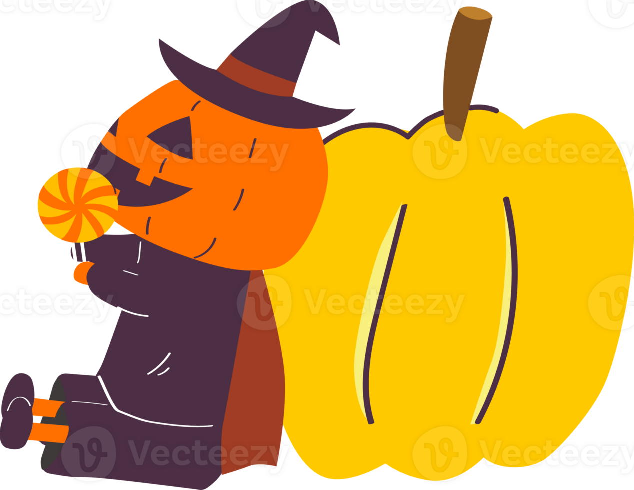 a pumpkin witch lay on a yellow pumpkin png