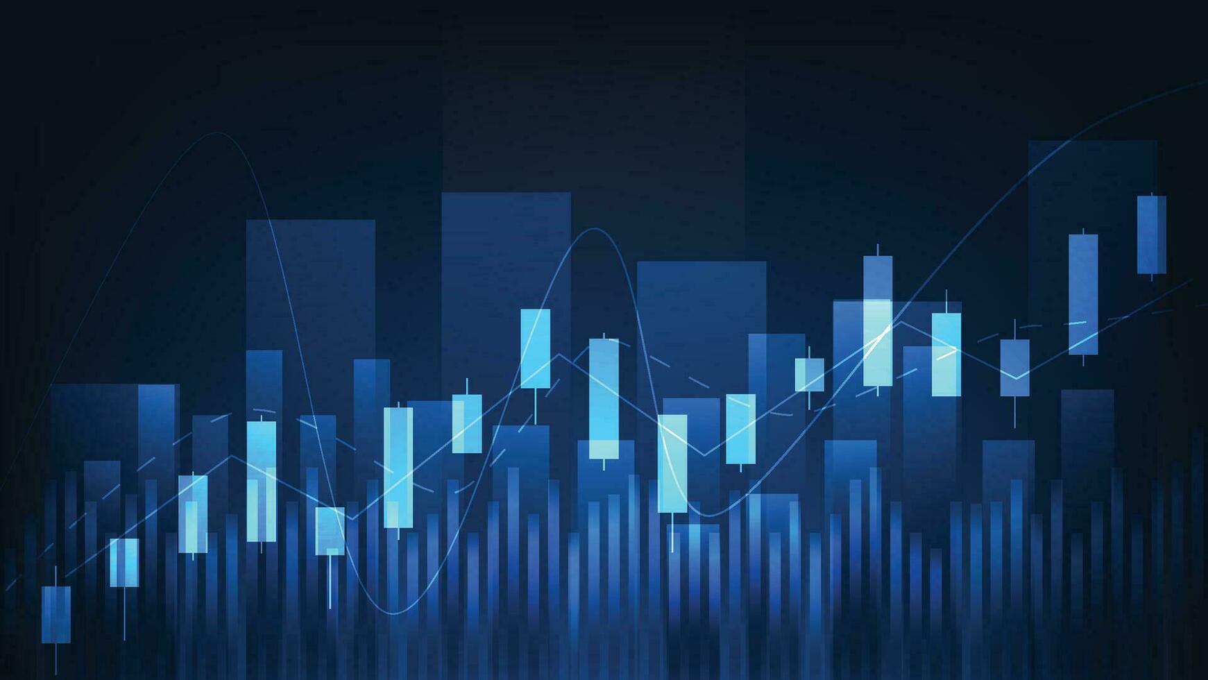 Financial business statistics with bar graph and candlestick chart show stock market price on dark blue background vector