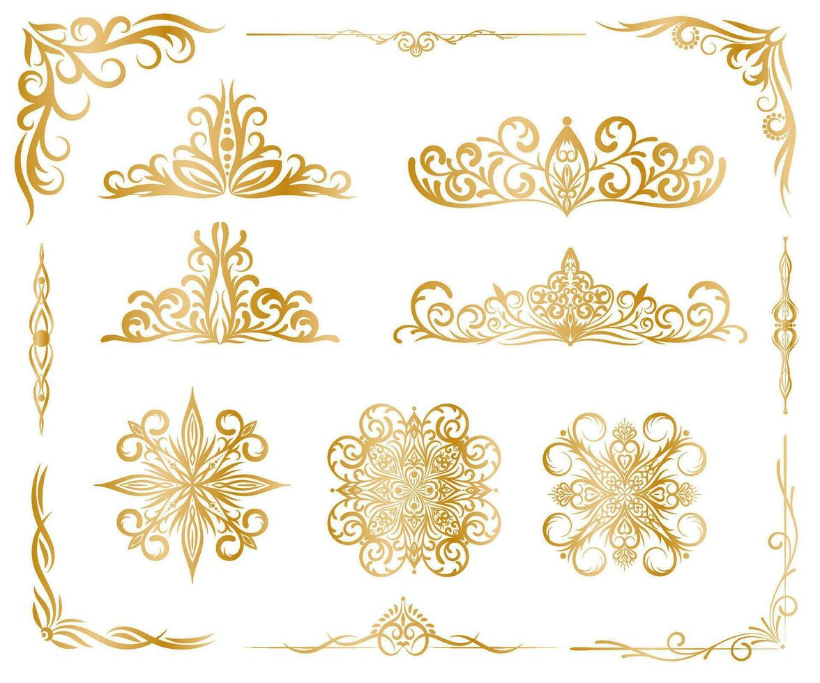 Set of golden ornaments. Oriental elements for design for monograms, invitations, frames, menus, labels and websites, catalogs vector