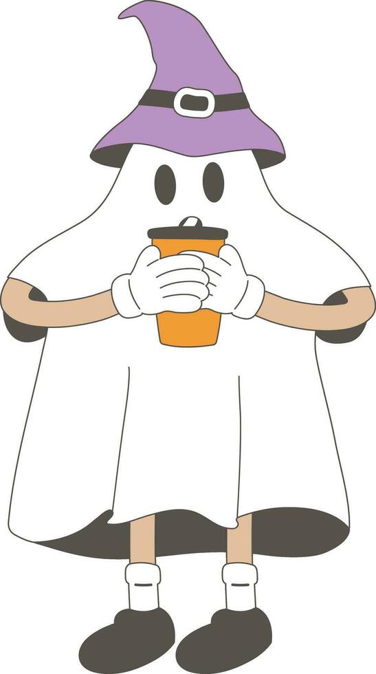 Cartoon Retro Groovy Ghost Halloween Coffee Cup vector