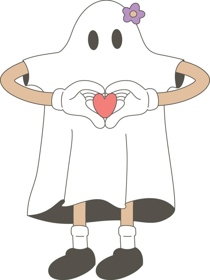 Cartoon Retro Groovy Ghost Halloween Love vector