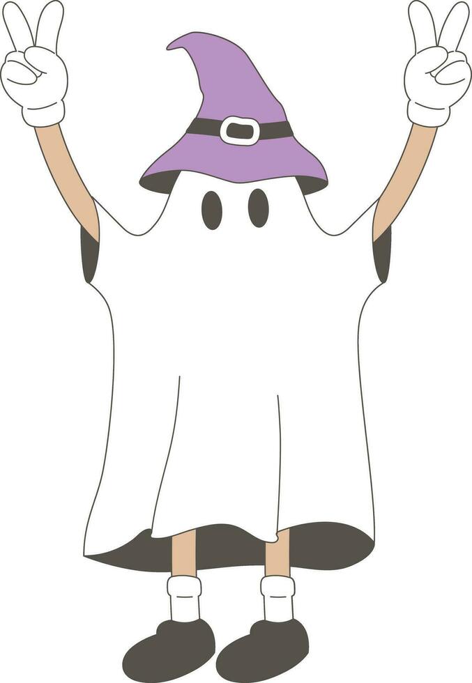 Cartoon Retro Groovy Ghost Halloween Funny vector