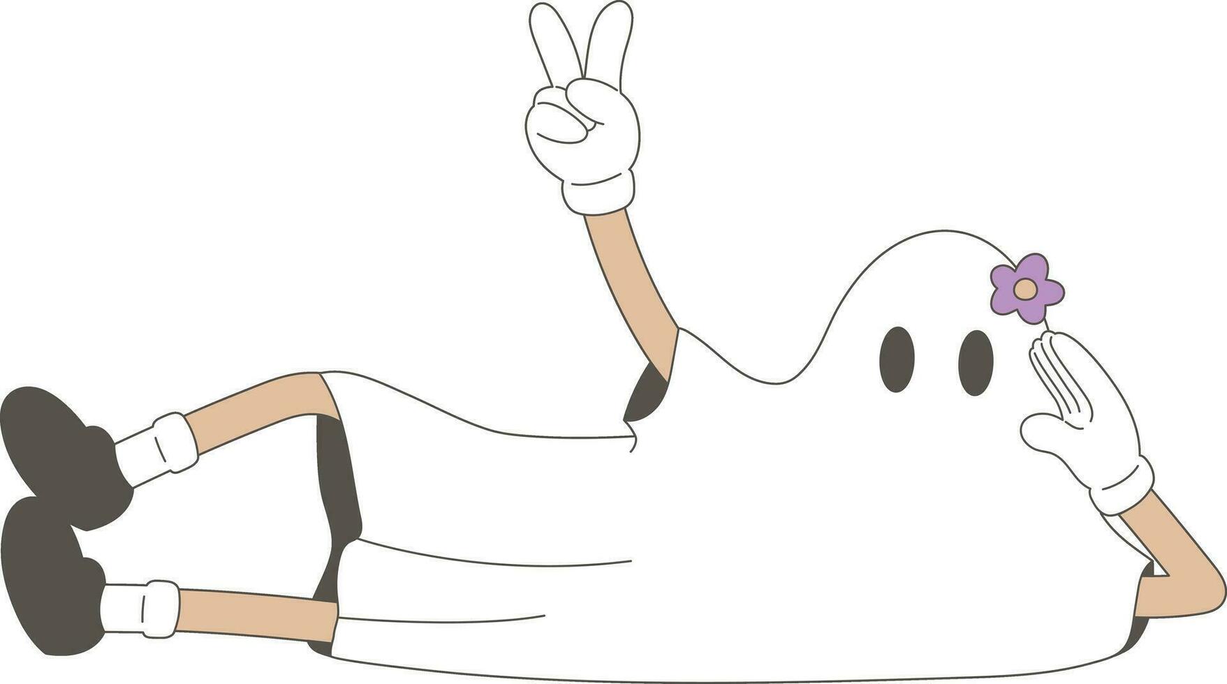 Cartoon Retro Groovy Ghost Halloween Funny Lazy Lay Down vector