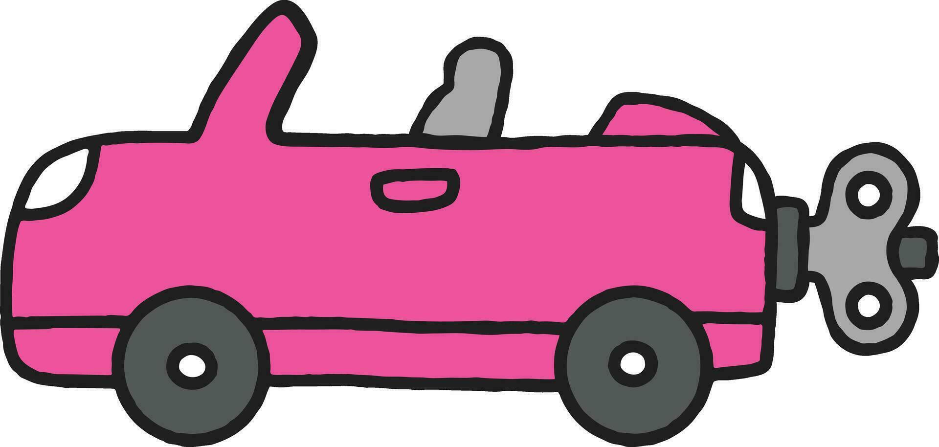 Toy Car Cartoon Illustration Wind Up Pink Sport Car vector