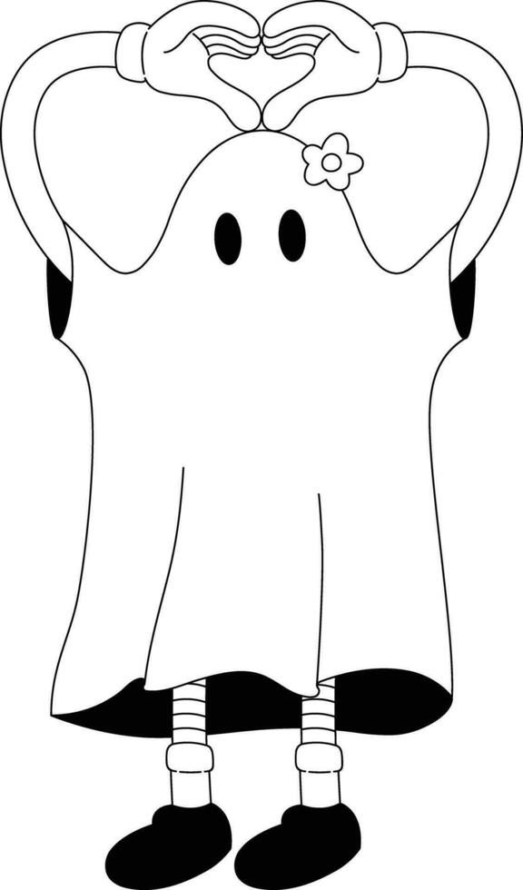 Retro Ghost Halloween Illustration Mascot Heart Poster Love vector