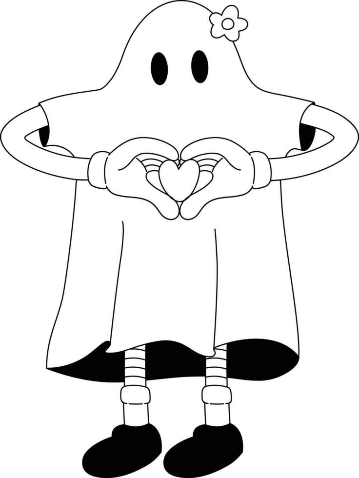 retro fantasma Víspera de Todos los Santos ilustración mascota corazón amor vector