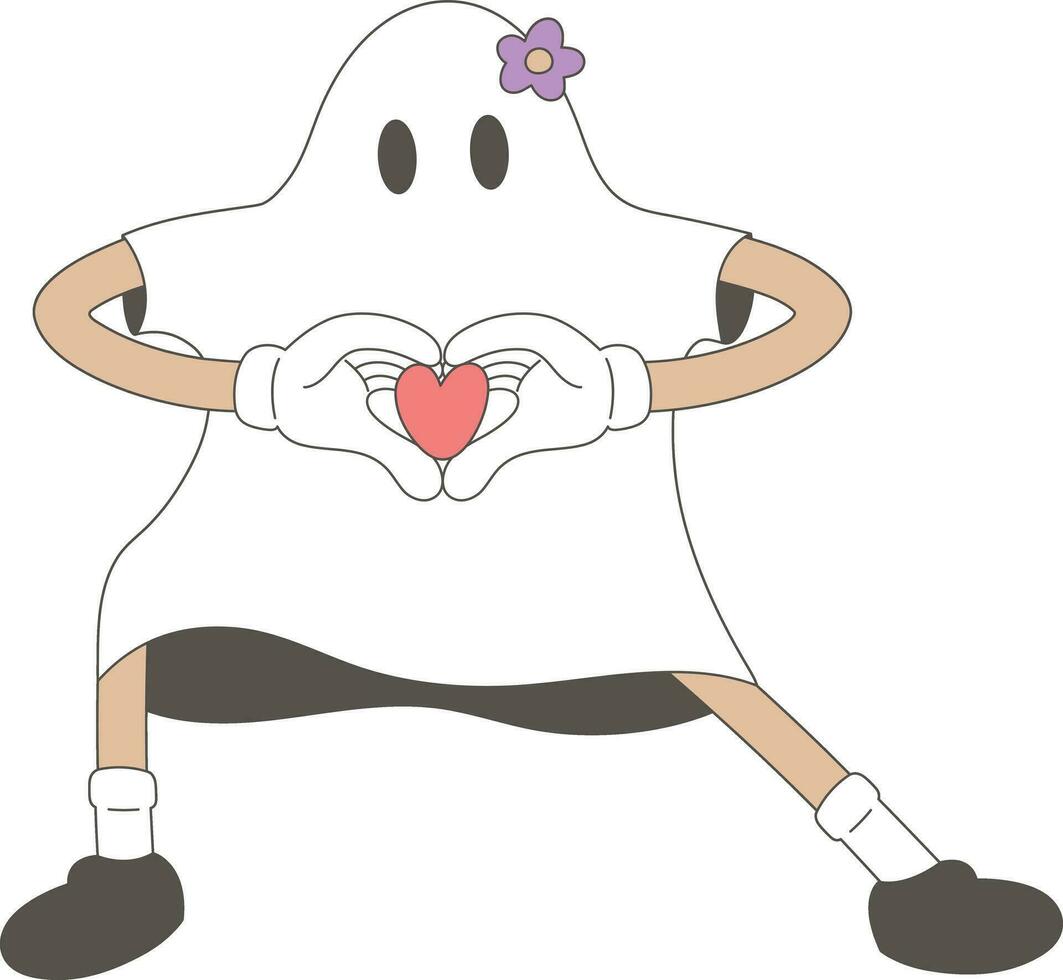 Cartoon Retro Groovy Ghost Halloween Love Beam vector