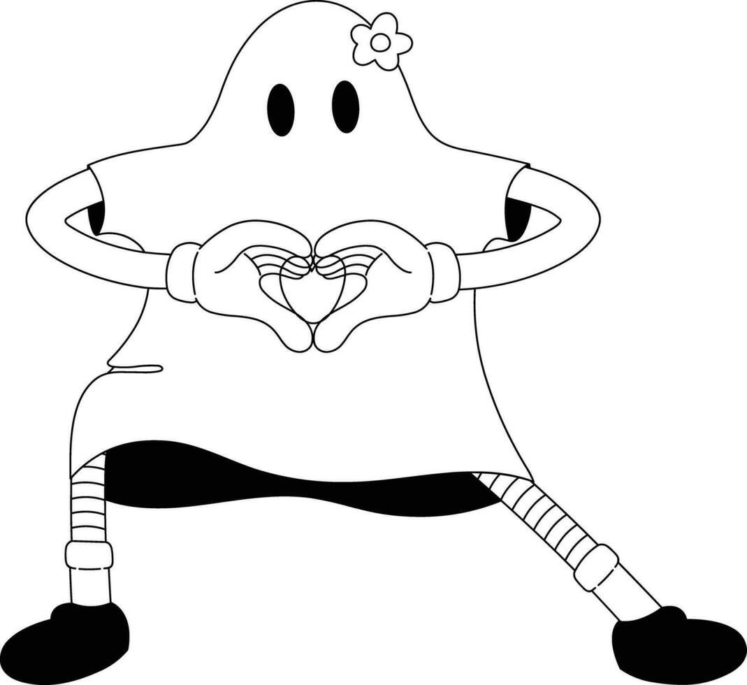 retro fantasma Víspera de Todos los Santos ilustración mascota gracioso corazón amor vector