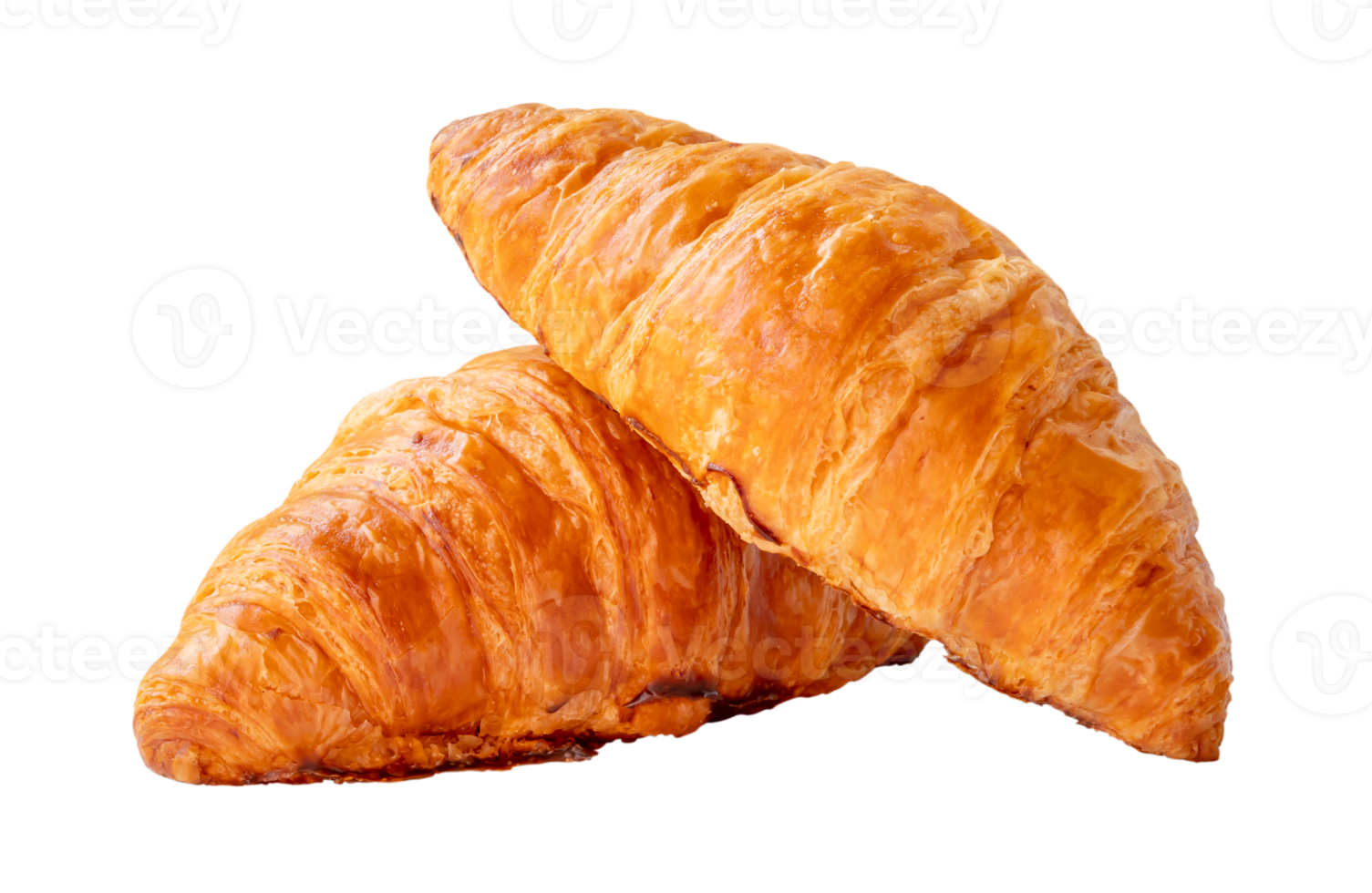 two piece of croissant in stack and cross shape isolated with clipping path in png file format