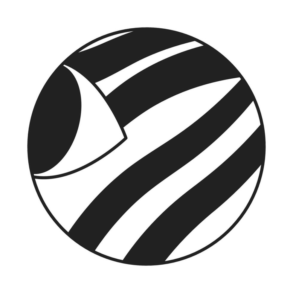 Striped alien planet looking sideways black and white 2D cartoon conceptual object. Side eye mars planetary isolated vector outline item. Eyeball exoplanet monochromatic flat spot illustration concept