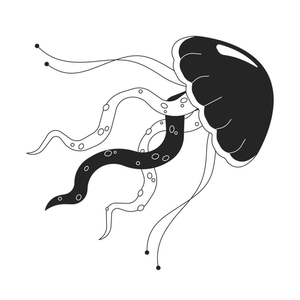 Underwater jellyfish floating black and white 2D line cartoon object. Sea creature swimming. Aquarium jelly fish isolated vector outline item. Jelly medusa ocean monochromatic flat spot illustration