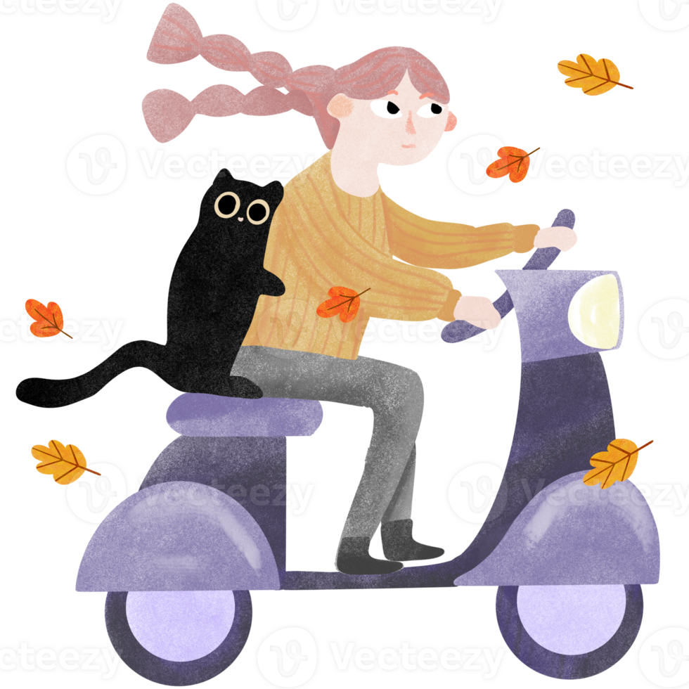 A woman rides motorcycle with cat png