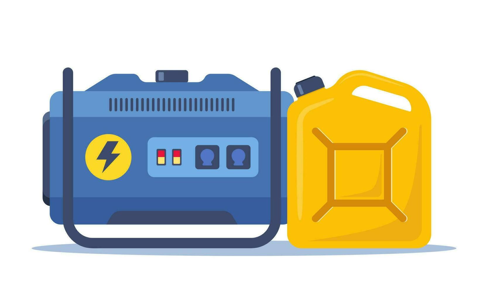 portátil eléctrico poder generador y frasco con gasolina, gasolina. tecnología, electricidad, energía concepto. vector ilustración.