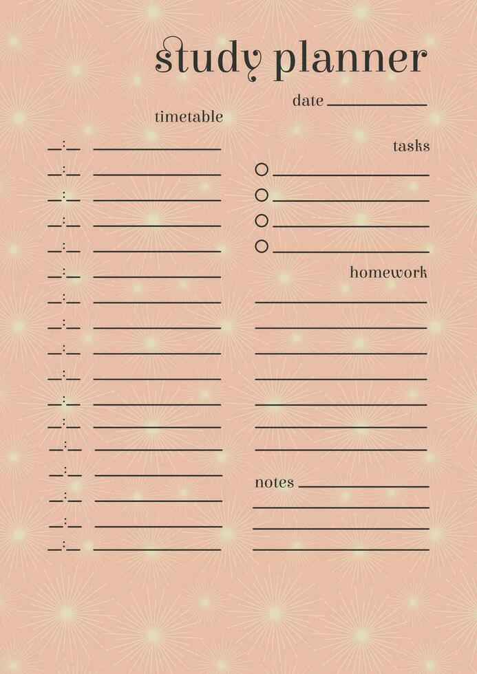 Time management sheet design in pink color with heavenly elements vector