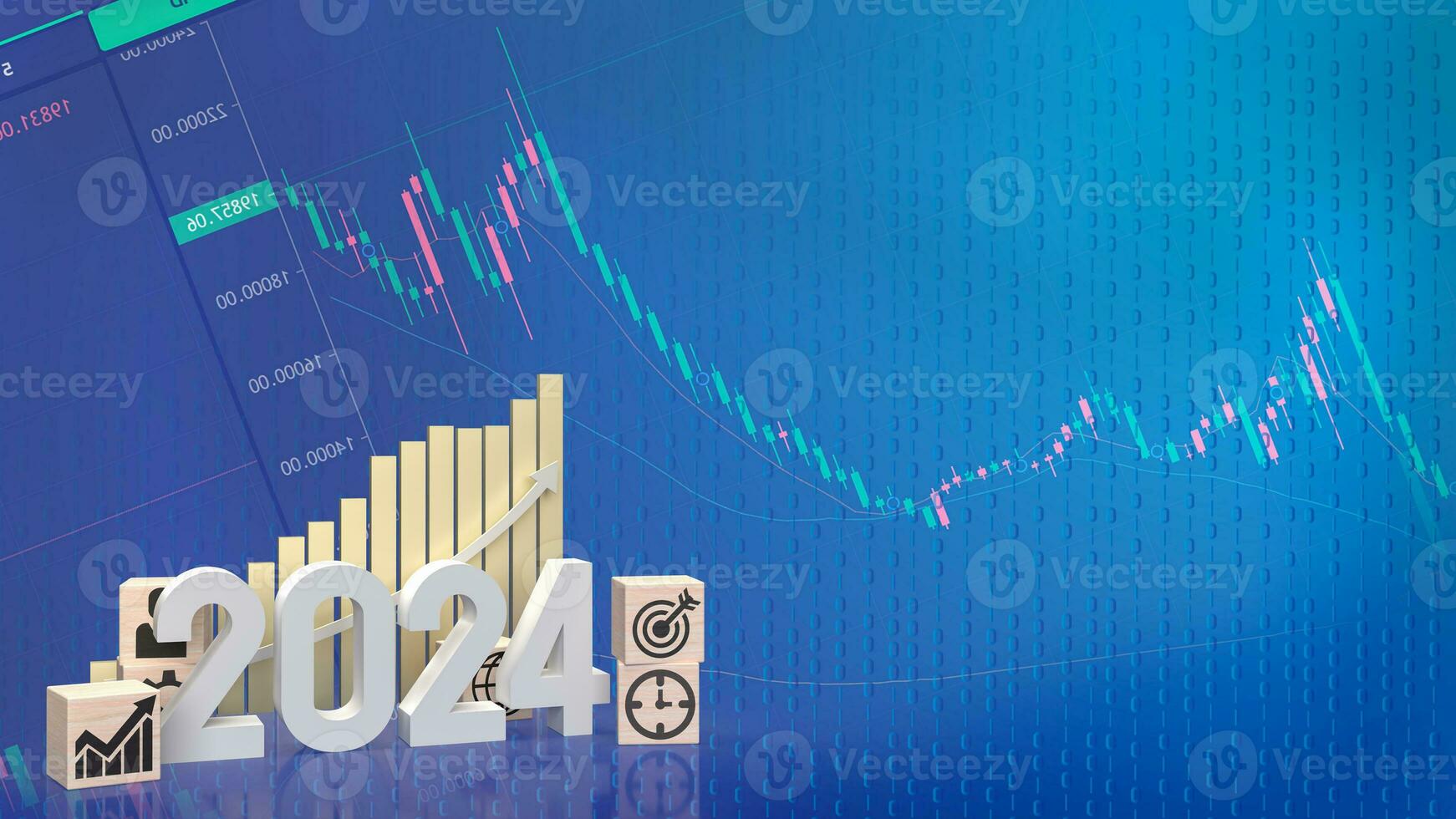 The 2024 Number and icon Business on wood cube 3d rendering photo