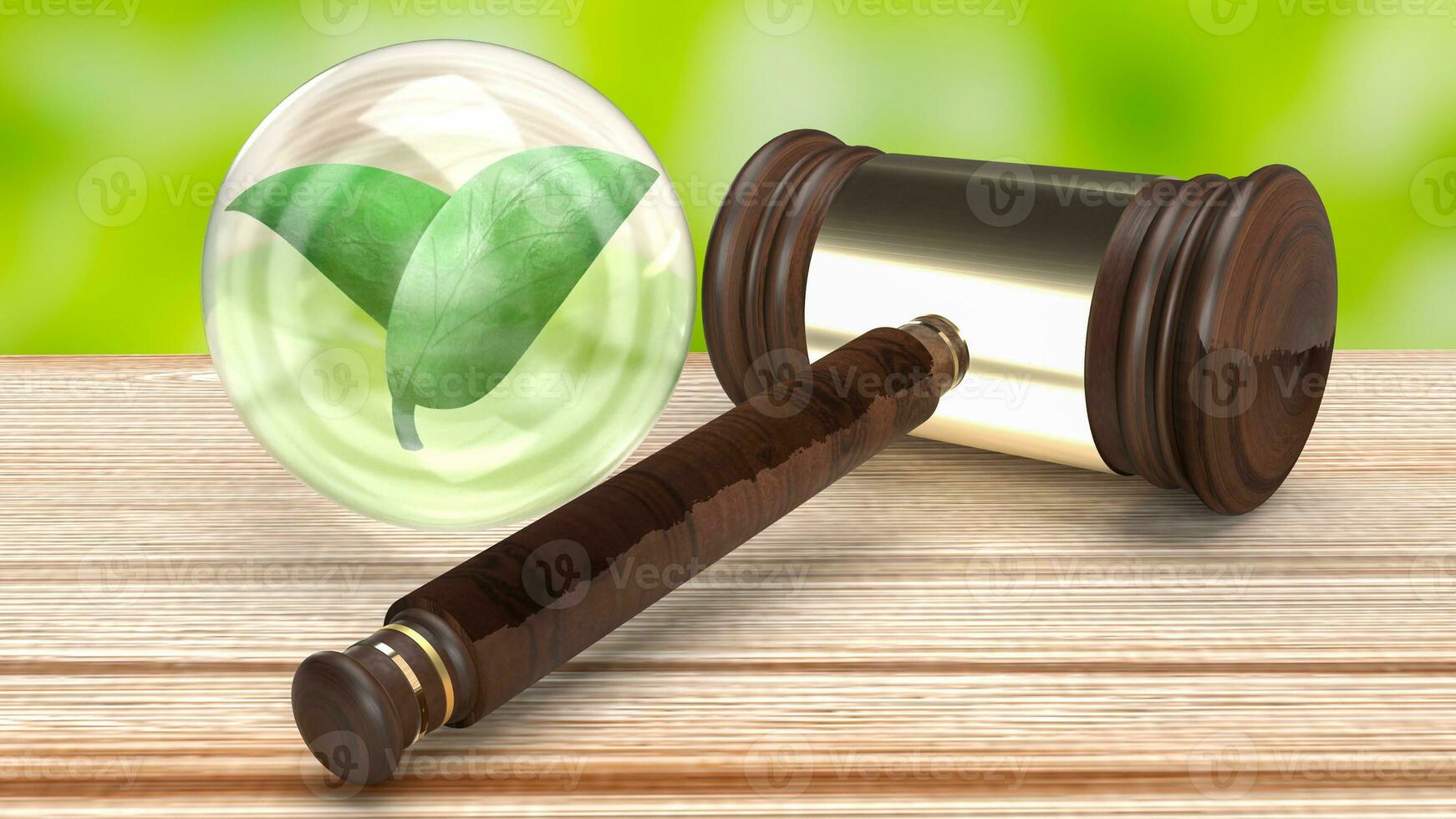 The Leaf in glass ball and Hammer for law of Environmental technology 3d rendering photo