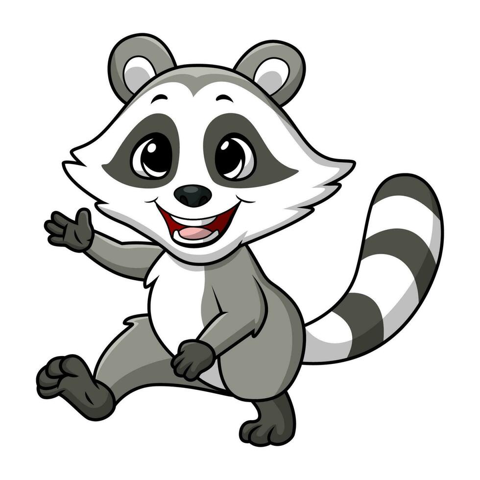 Cute raccoon cartoon on white background vector