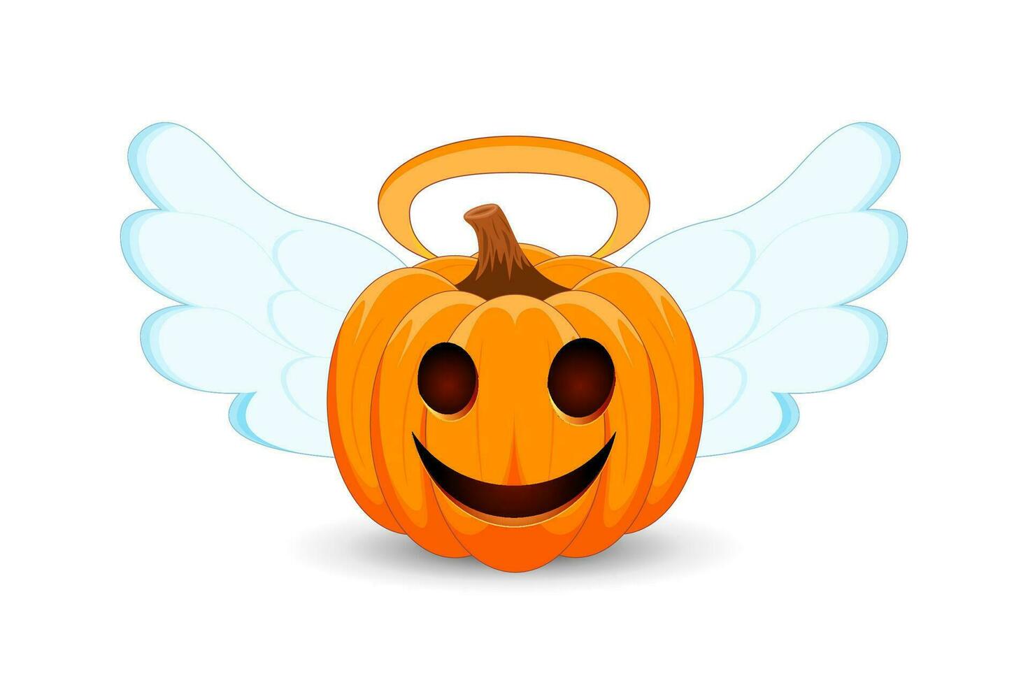 Pumpkin with angel wings and nimbus on white background. The main symbol of the Happy Halloween holiday. Orange pumpkin with smile for your design for the holiday Halloween. vector