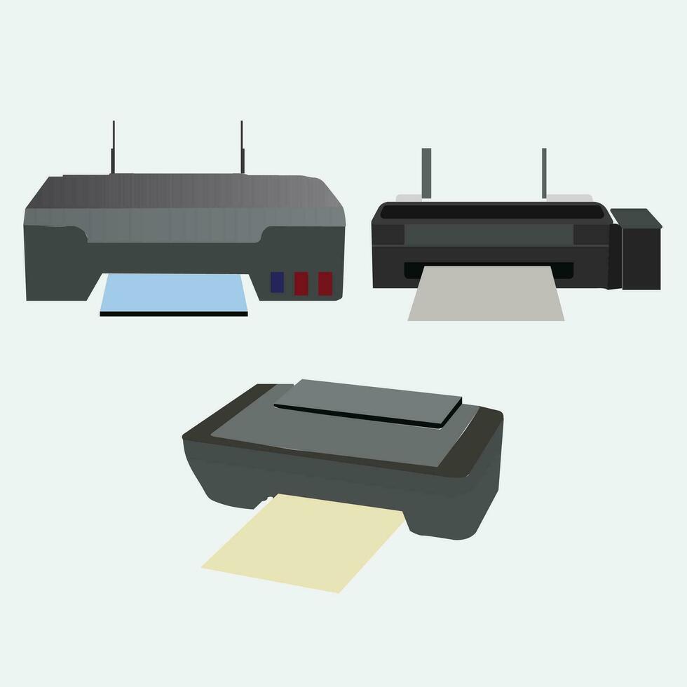 Icon set for inkjet printers. 3 flat vector icons for inkjet printers used in web design