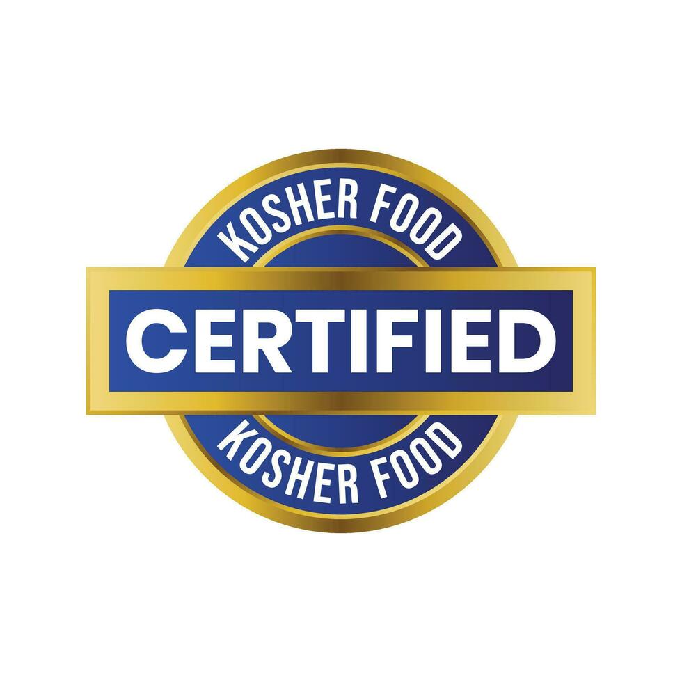 Kosher Food Certified Badge, Rubber Stamp, Emblem, 100 Percent Kosher Product Certified Logo, Label, Food Product Design Elements, Kosher Restaurant For Judaism Design Elements Vector Illustration